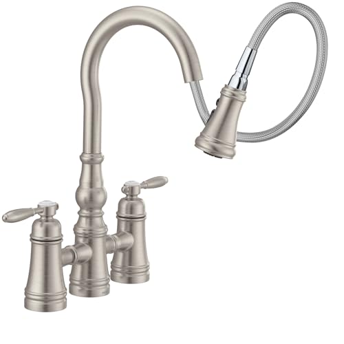 Moen Weymouth Two Handle Pulldown Bridge Kitchen Faucet Spot Resist Stainless in Spot Resist Stainless - S73204SRS