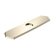 Polished nickel rectangular base plate with single center hole for kitchen faucet installation.