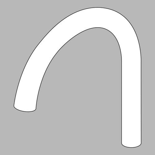 Chrome kitchen faucet spout with curved arched design and pull-down functionality.