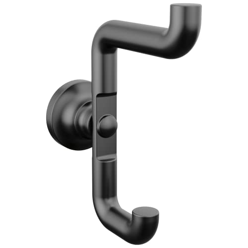 Matte black double robe hook with curved arms and circular wall-mounted backplate.