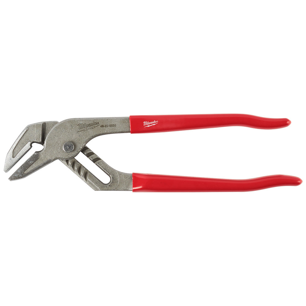 Milwaukee smooth jaw locking pliers with red handles and metal jaws, 10 inches long.