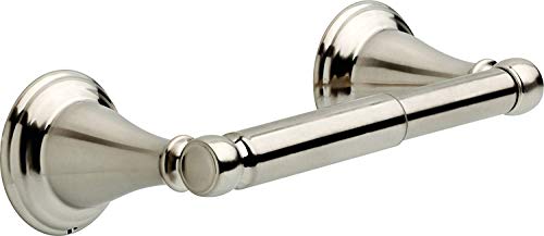 Chrome tissue holder with two circular wall-mounted flanges connected by a horizontal bar.