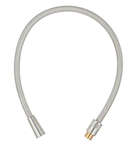 Chrome shower hose with braided sleeve and brass connector ends.