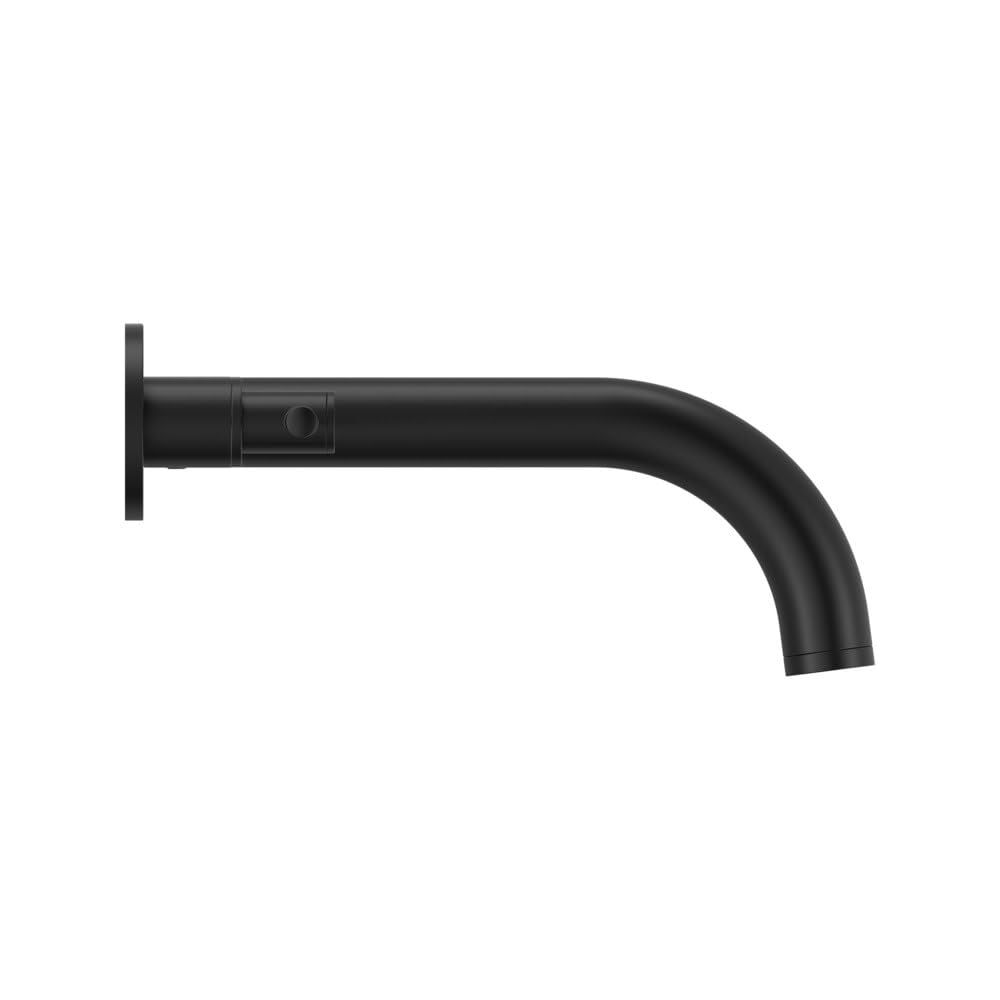 Single brushed dark metal lever handle with square mounting plate and curved spout design.
