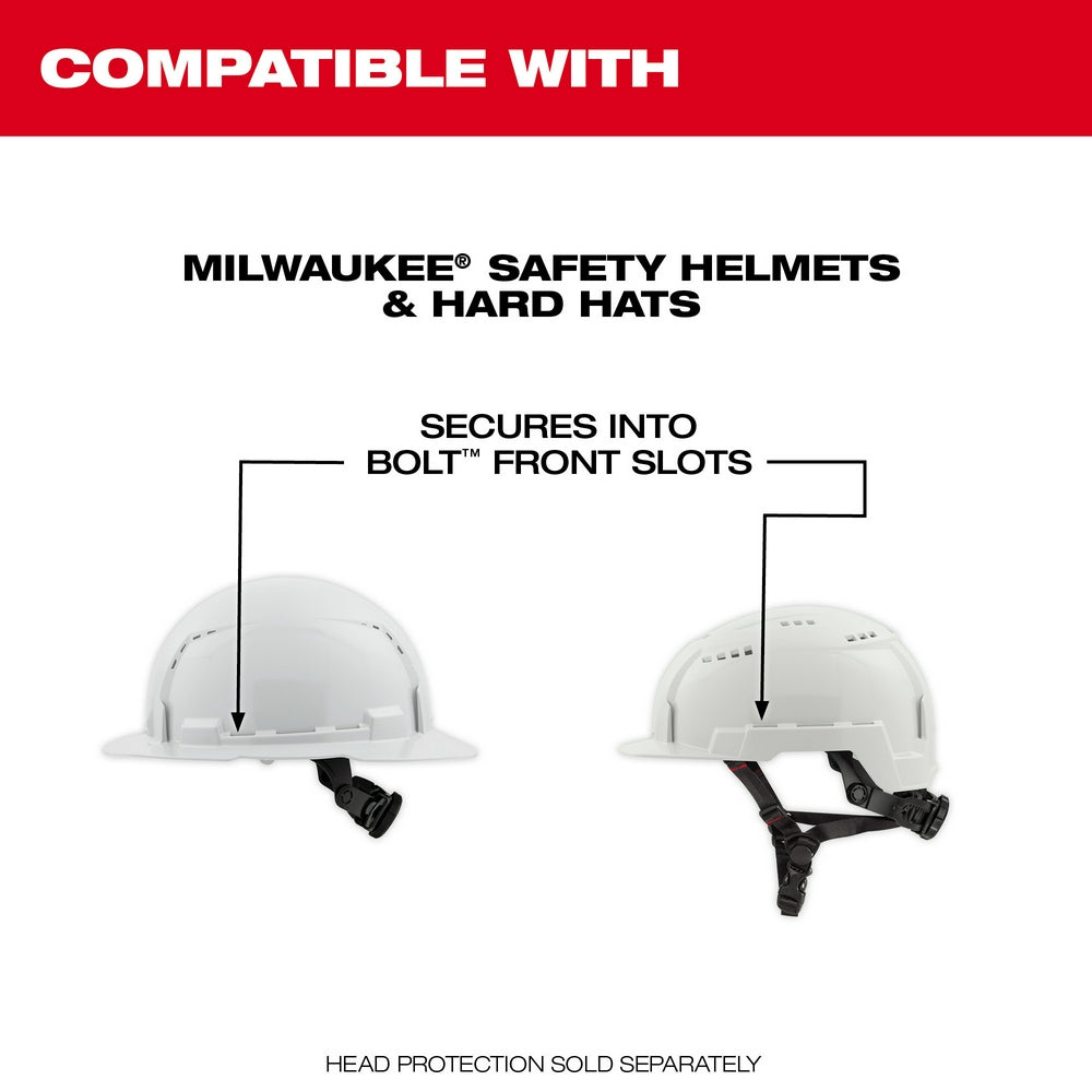Clear full face shield with dual coat lens attaching to Milwaukee safety helmets and hard hats via front slots.