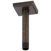 Venetian bronze ceiling-mounted shower arm with square flange and threaded connector.
