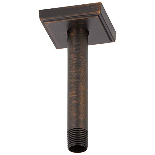 Venetian bronze ceiling-mounted shower arm with square flange and threaded connector.