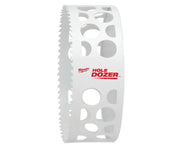 Milwaukee 5" HOLE DOZER bi-metal hole saw with serrated cutting edge and ventilation holes.