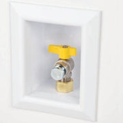 White plastic box with yellow gas valve and brass fitting installed inside.