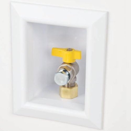 White plastic box with yellow gas valve and brass fitting installed inside.
