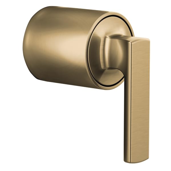 Champagne bronze pressure balance valve trim with cylindrical body and rectangular lever handle.
