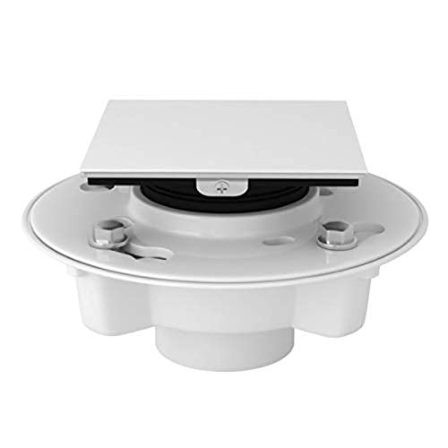 White PVC drain body kit with 2" x 3" connection ports and mounting hardware.