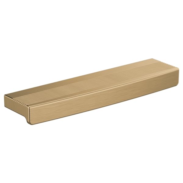 Brushed gold rectangular drawer pull with horizontal knurled texture on top surface.