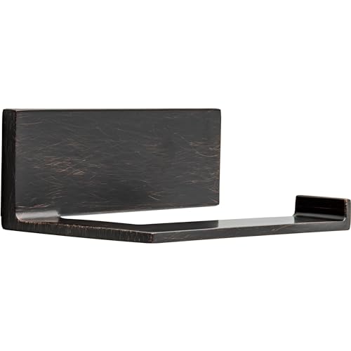 Black textured tissue holder with curved metal arm and small rectangular catch basin on right side.