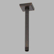 Venetian bronze cylindrical shower arm with square ceiling flange mount.