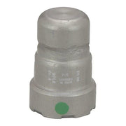 Viega MegaPress 1" press end cap in zinc-nickel coated carbon steel with green indicator dot.