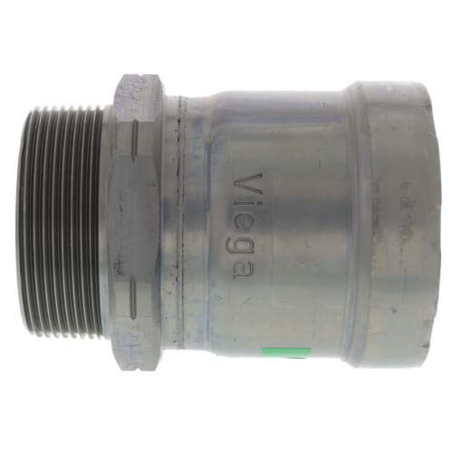 Viega MegaPress 2 press x male thread adapter in zinc-nickel coated carbon steel with threaded connection.