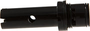 Black plastic diverter valve cartridge with threaded connection and internal passages for two-handle kitchen faucet.