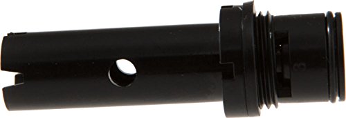 Black plastic diverter valve cartridge with threaded connection and internal passages for two-handle kitchen faucet.