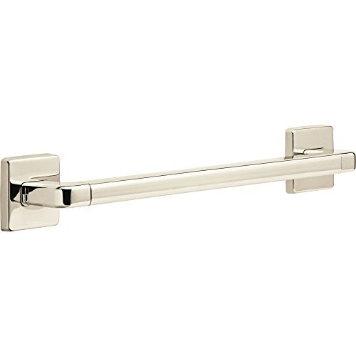 Chrome and brushed nickel angled grab bar with square mounting plates on both ends.