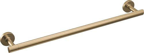 Champagne bronze towel bar with round mounting plates on a white background.