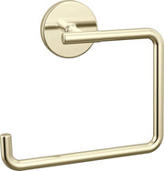 Polished nickel towel ring with circular wall mount and open rectangular loop design.