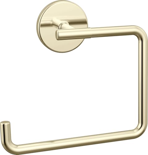 Polished nickel towel ring with circular wall mount and open rectangular loop design.