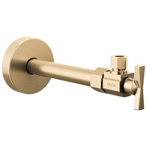 Brass angled supply stop valve with square lever handle and wall-mounted circular flange.