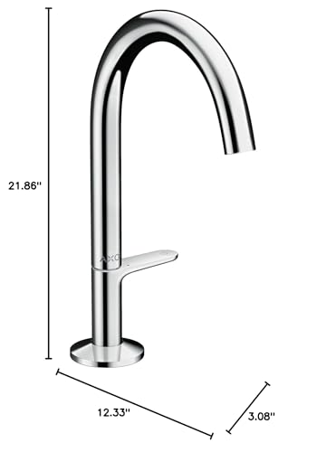 Chrome single-hole kitchen faucet with curved spout, lever handle, and 21.86-inch height.