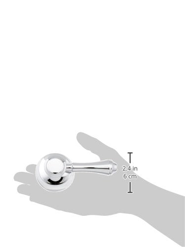 Chrome metal lever handle with circular base and extended arm held in hand, measuring 2.4 inches tall.