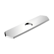 Chrome rectangular base plate with single center hole for kitchen faucet installation.