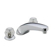 Chrome roman tub trim with curved spout and two clear knob handles.