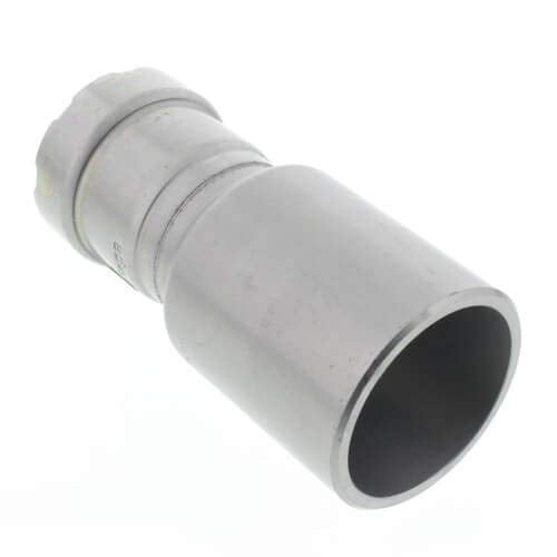 Metallic press reducer fitting with larger diameter socket on right and smaller diameter connector on left.