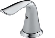 Chrome metal lever handle with curved spout and dome base for bathroom sink faucet.