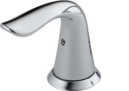 Chrome metal lever handle with curved spout and dome base for bathroom sink faucet.