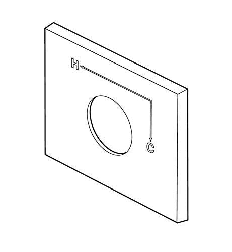 Stainless steel escutcheon plate with circular opening and adjustment screw for tub and shower installation.