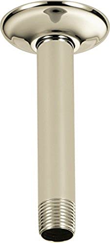 Polished nickel ceiling-mounted shower arm with flange and threaded connection.