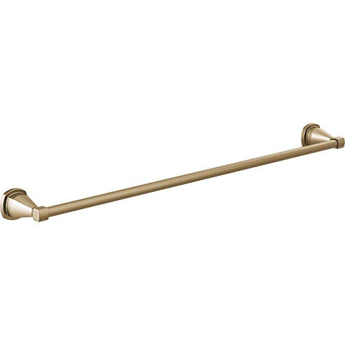 Brushed gold 30-inch towel bar with matching wall-mounted bracket supports on each end.