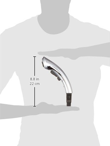 Chrome wand assembly with curved design and black grip, 8.8 inches long.