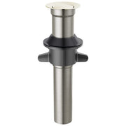 Polished nickel metal push pop drain with black rubber seal ring and dual lever handles, no overflow opening.
