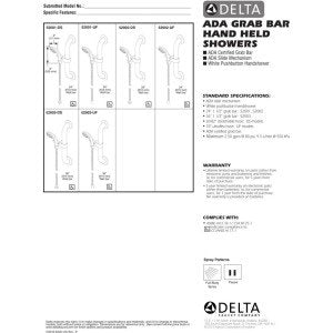 White Delta adjustable slide bar with integrated handheld shower head and mounting hardware shown in assembly instruction dia
