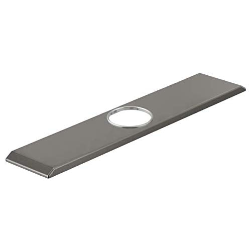 Black stainless steel rectangular escutcheon plate with circular opening and mounting hardware.
