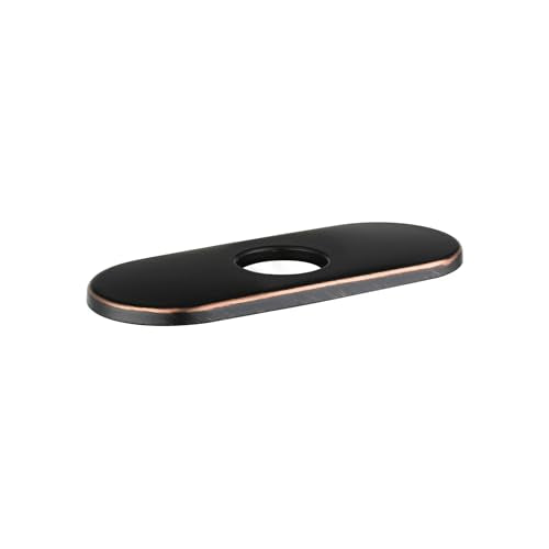Rubbed bronze oval base plate with center hole for single-hole faucet installation.