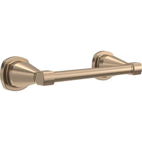 Brushed bronze tissue holder with cylindrical bar and circular wall-mounted flanges on each end.