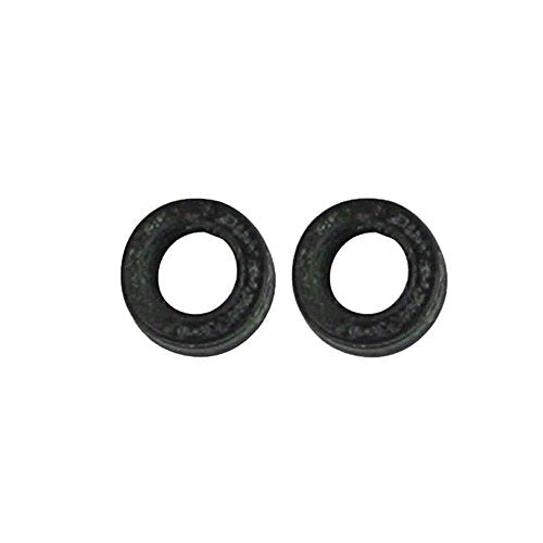 Two dark gray rubber faucet seats with center holes, shown from above.