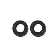 Two black rubber faucet seats with center holes on white background.