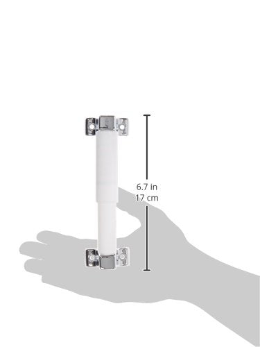 Chrome and white vertical toilet paper holder with mounting brackets, shown with hand for scale at 6.7 inches tall.