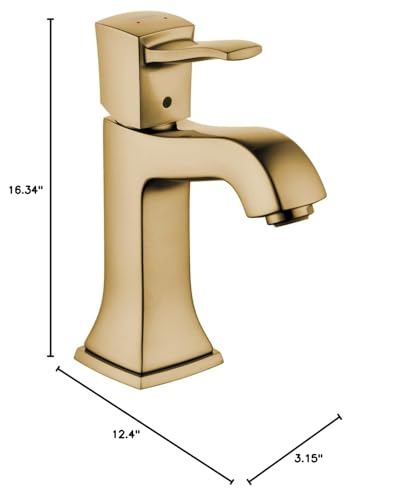 Brushed bronze single-hole bathroom faucet with curved spout and lever handle, 16.34 inches tall.