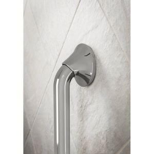 Stainless steel grab bar with oval wall mount and angled grip, 24 inches long, oil rubbed bronze finish.