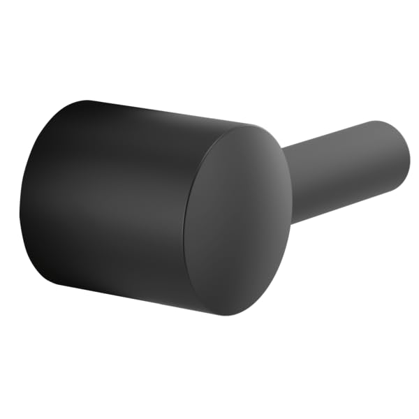 Black cylindrical pressure balance trim lever handle with rounded button head and protruding lever arm.